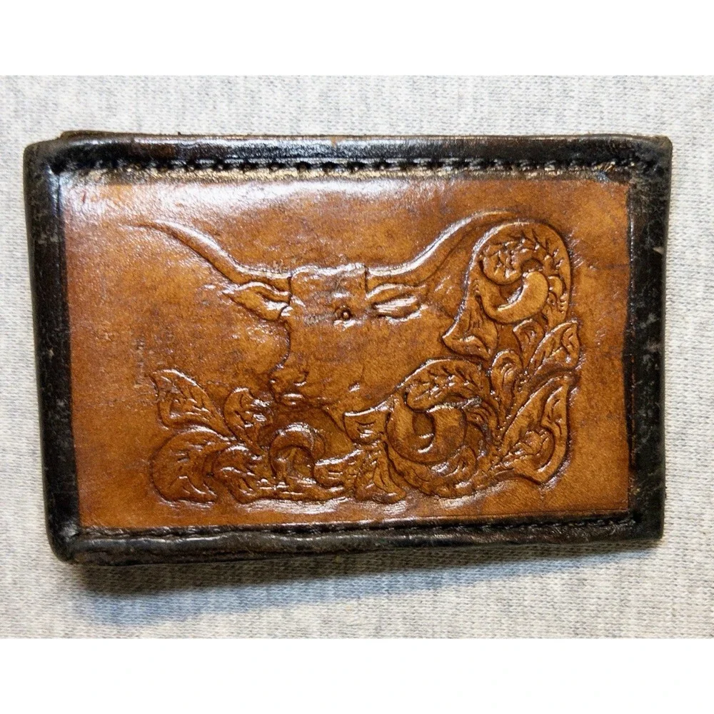 Vtg Tooled Leather Western Belt Longhorn Steer Rodeo Cowboy‎